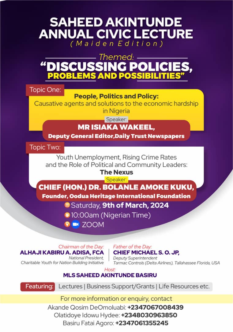 Saheed Akintunde To Hold Inaugural Civic Lecture